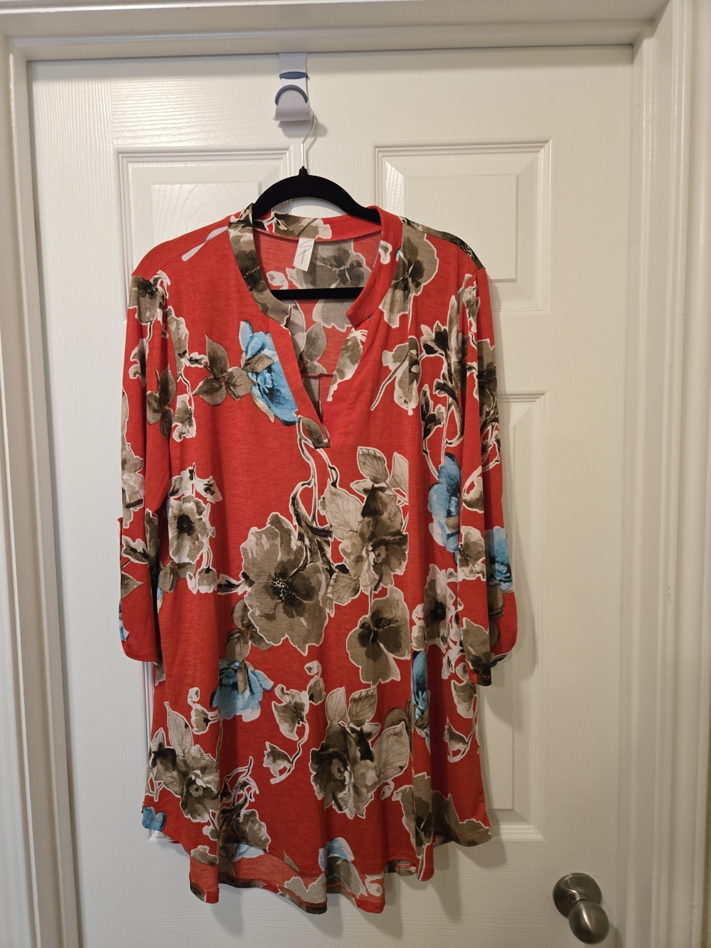 Red Floral V-Neck Mini Dress with Blue Accents